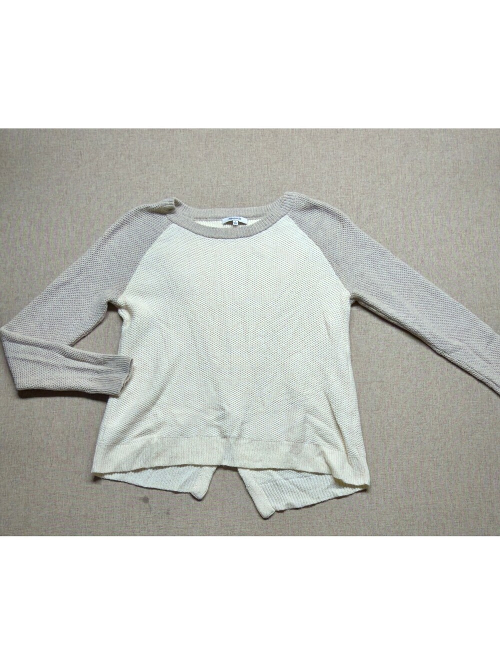 MADEWELL Colorblock Split Back Raglan Sweater Small Cream Beige